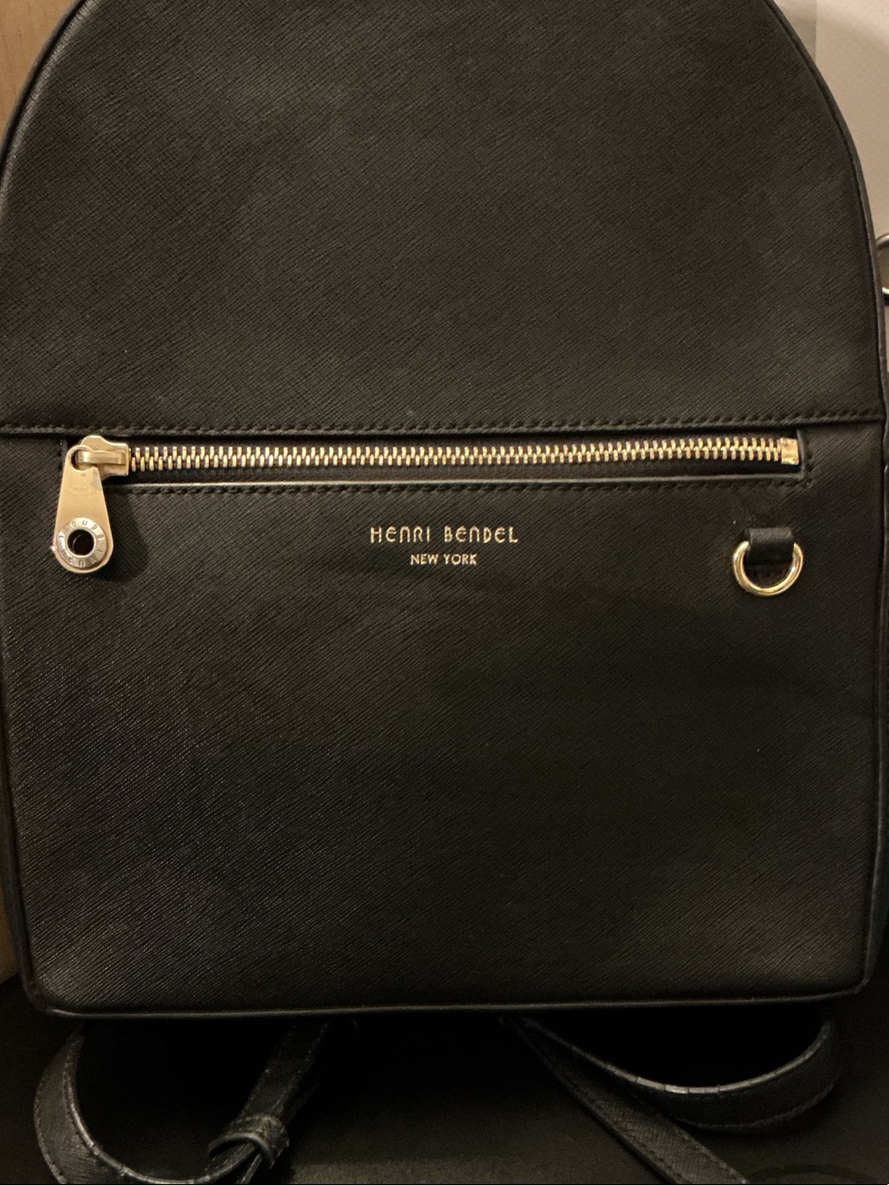 henri bendel Black Leather Backpack with Gold Hardware